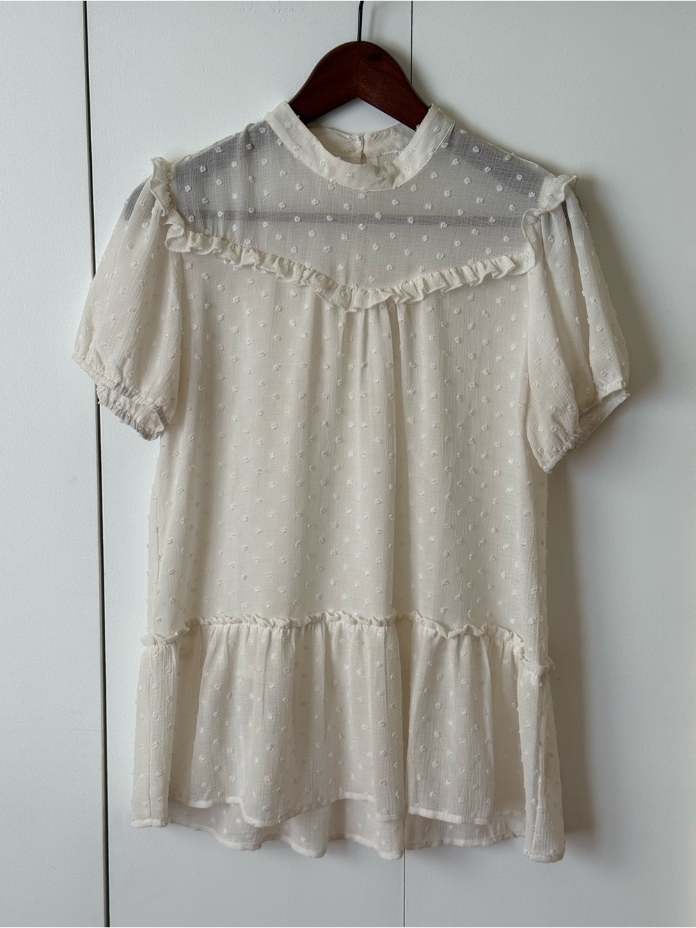 Ro & De Cream Swiss Dot Ruffle Yoke Tunic